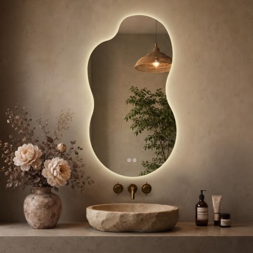 36''x24'' Backlit Led Mirror for Bathroom Cloud Frameless Wall Mirror with Light, Anti-Fog, Rounded Corners, Shatter Proof, Dimmable, Smart, 3-Color Lights,Tempered Glass - color: Cloud Anti-fog, size: 24"L x 36"W