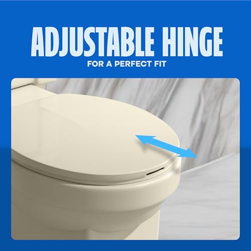 HIGHCRAFT Premium Round Toilet Seat with Adjustable Hinges - Molded Plastic Toilet Seat - Fits Standard Round Toilets - Round Seat in Bone/Beige - color: Bone, size: Round