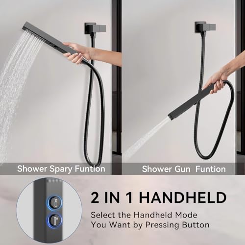 Shower Faucet Set Matte Black Shower System,STARBATH Push Button Diverter Shower Set with 2 in 1 Handheld,Can Use All at Once, 12 Inch Rainfall Shower and 6 Inch Wall Mount Shower Head - color: Matte Black, size: 6+12 inch-09