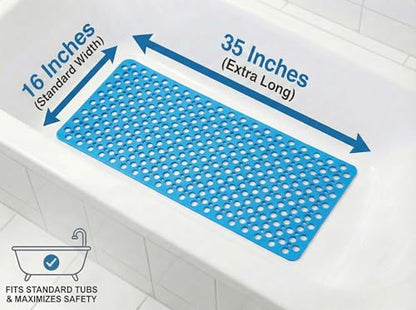 Nonslip Bath Tub Shower Mat with Suction Cups, Extra Soft TPE Bath Mat for Kids, Bathtub Bathroom Mats, Machine Washable, Smooth/Non-Textured Tubs Only, 35L x 16W Inch(Lake Blue) - color: Lake Blue, size: 35" x 16" (Rectangular)