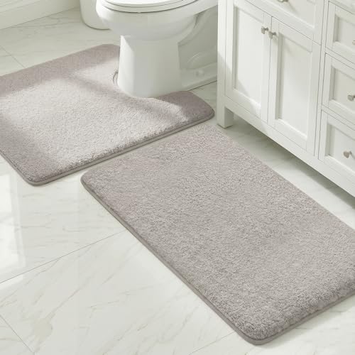 MINIDEAR Bathroom Rugs Sets 2 Piece - Thick Memory Foam Bath Mat, Ultra Soft, Plush Fluffy, Non-Slip, Quick Dry, Absorbent Washable Mat for Tub, Home Decor (32x20 & 24x20 Inch, Tan) - color: Tan, size: 1'8" x 2'8" (32x20+U24x20)
