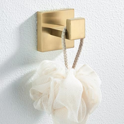 Nolimas Towel Hook Stainless Steel Bathroom Rustproof Clothes Towel Coat Hook Wall Mounted Square Toilet Kitchen, Heavy Duty Door Hanger, 2 Pack, Brushed Gold - color: Brushed Gold, size: 2 Pack