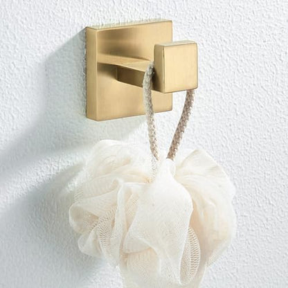 Nolimas Towel Hook Stainless Steel Bathroom Rustproof Clothes Towel Coat Hook Wall Mounted Square Toilet Kitchen, Heavy Duty Door Hanger, 2 Pack, Brushed Gold - color: Brushed Gold, size: 2 Pack