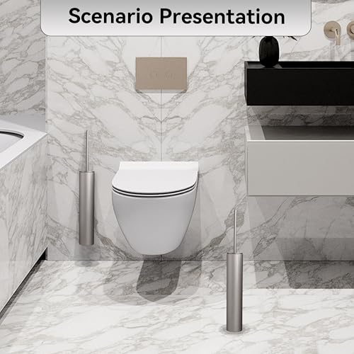 Wall Mounted Brushed Nickel Toilet Brush with Holder,Durable Cleaning Toilet Bowl Brushes with Holders - color: Brushed Nickel