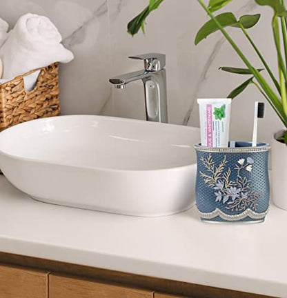 Zahari Home 4pc Capri Bathroom Accessories Sets Modern Classic Soap Dispenser, Tumbler, Tooth Brush Holder and Soap Dish Holder Unique Design Royal Blue Bathroom Set - color: Capri, style: 4 Piece Set