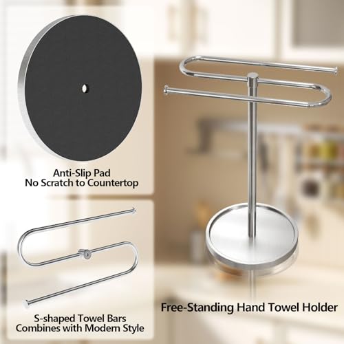 Bethom Hand Towel Holder Countertop Standing for Bathroom,Brushed Nickel | S-Shape Stainless Steel Towel Stand Rack Bar Holds 2 Towels for Kitchen - color: Brushed Nickel
