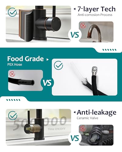VFAUOSIT Kitchen Faucet with Pull Down Sprayer, Oil-Rubbed Bronze | cUPC and CEC Certified, Lead-Free SUS304 Steel, 3 Spray Modes, 360° Swivel, Fingerprint-Resistant Finish, Ceramic Disc Valve - color: Oil Rubbed Bronze-01