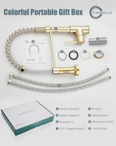 Kitchen Faucet, Commercial Kitchen Sink Faucets with Pull Down Sprayer, Stainless Steel Faucets for Kitchen Sinks, Dual Function Spray Head, Single Handle Spring Kitchen Faucets -Gold - color: D-PVD Gold, style: Classic