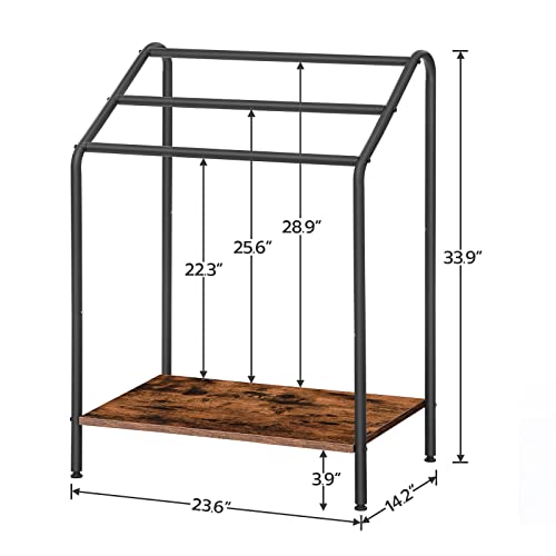 HOOBRO Freestanding Towel-Rack for Bathroom, 3 Tier Blanket Rack for Living Room, 23.6" L x 14.2" W x 33.9" H, Quilt Blanket Ladder Holder, Drying and Display Rack, Rustic Brown and Black BF63LB01 - size: 23.6"L x 14.2"W x 33.9"H