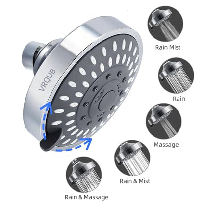 High Pressure Fixed Showerheads,5-Mode High Flow Fixed Showerheads,4inch Rain Shower Heads with adjustable Metal Swivel Ball Jiont