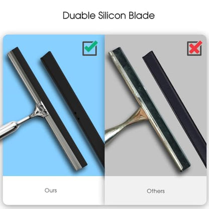 Shower Squeegee for Glass Doors Stainless Steel with Self Adhesive Hook Window Squeegee for Shower Door Bathroom Mirror Wiper, Window Glass Cleaning - size: 10 inches