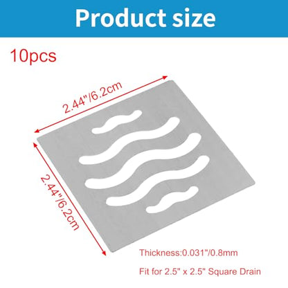 Drain Cover Grates Fit 2.5" x 2.5" Drain, Stainless Steel Drainage Grate Cover Square Replacement Floor Drain Strainer for Shower, Bathroom Floor, Balcony, and Outdoor Garden Drains -10pcs - size: 2.44" x 2.44"