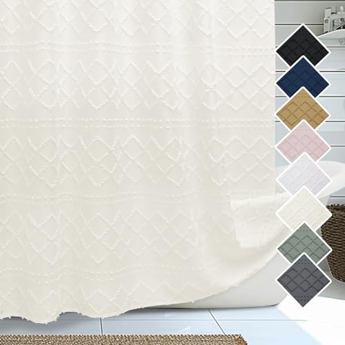 Beige Cloth Shower Curtain 72x84 Inches with Pattern, Modern Plaid Stripes Fabric Shower Curtain for Bathroom, Chic Tufted Textured Jacquard Farmhouse Shower Curtain - color: Beige, size: 72"W x 84"L (Pack of 1)