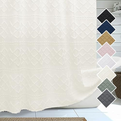 Beige Cloth Shower Curtain 72x84 Inches with Pattern, Modern Plaid Stripes Fabric Shower Curtain for Bathroom, Chic Tufted Textured Jacquard Farmhouse Shower Curtain - color: Beige, size: 72"W x 84"L (Pack of 1)