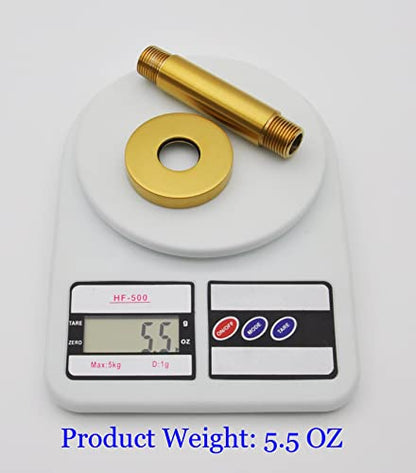 Shower Arm and O-Ring Flange, 3 inch, Solid Brass, Round, Both Soldered 1/2 NPT Tapered Threads, Straight Shower Arm Extension, Ceiling Shower Head Arm for Rainfall Shower (Brushed Gold) - color: Brushed Gold