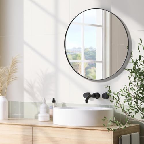 ANDY STAR Round Wall Mirror, 26" Black Round Mirror Metal Framed, Modern Metal Frame Bathroom Vanity Mirror (Matte Black Finish) - color: Black, size: 26"L x 26"W
