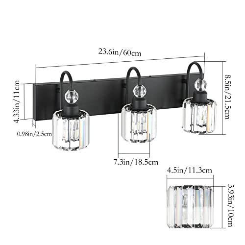 Ralbay Modern Crystal Vanity Light 3-Lights Modern Crystal Vanity Lights for Bathroom Matte Black Crystal Bath Wall Light Fixtures Modern Black Crystal Bathroom Light Fixtures - color: Round-Black, size: 3-light