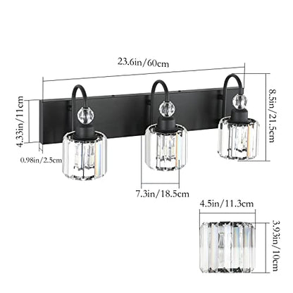 Ralbay Modern Crystal Vanity Light 3-Lights Modern Crystal Vanity Lights for Bathroom Matte Black Crystal Bath Wall Light Fixtures Modern Black Crystal Bathroom Light Fixtures - color: Round-Black, size: 3-light