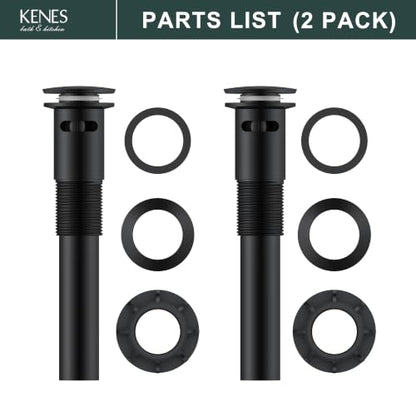 KENES 2 Pack Pop Up Bathroom Sink Drain with Overflow, Matte Black Pop Up Drain Stopper Anti Clog Pop Up Drain Stopper Lavatory Bathroom Vanity Sink Drain - color: Matte Black X 2, size: Big Pop up Cap (With Overflow)