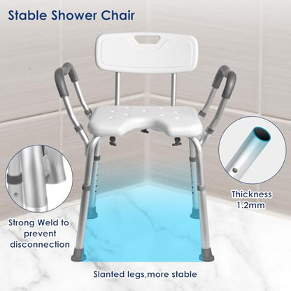 TooCust FSA Eligible Extra Wide M-Shaped & Padded Armrests Shower Chair, 500lbs Capacity,Aluminum, Bath & Shower Safety Seating - color: Blue Pad-wider