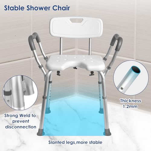 Shower Chair with Arms and Back Heavy Duty 330lbs, Shower Chair for Inside Shower, Shower Seat for Inside Shower Bathroom Chair with Cutout Seat & Cold-Proof Pads, Tools-Free Assembly - color: Blue Pad-large