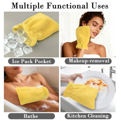 VOOVA & MOVAS Shower Mitts 6 Pack Solid Yellow,European Style with Loop | Body Wash Gloves, Gentle Texture, Durable Cotton Fabric, Ideal for Face Care, Shower and Home Use. - color: Yellow, size: 6PC Bath Mitts