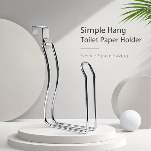 Over Tank Toilet Paper Holder, Silver Chrome Metal Hanging Bathroom Tissue Roll Dispenser with Extra Reserve Storage, Space Saving Back of Toilet Organizer for Small Bathroom RV Camper, Fits 1 Roll