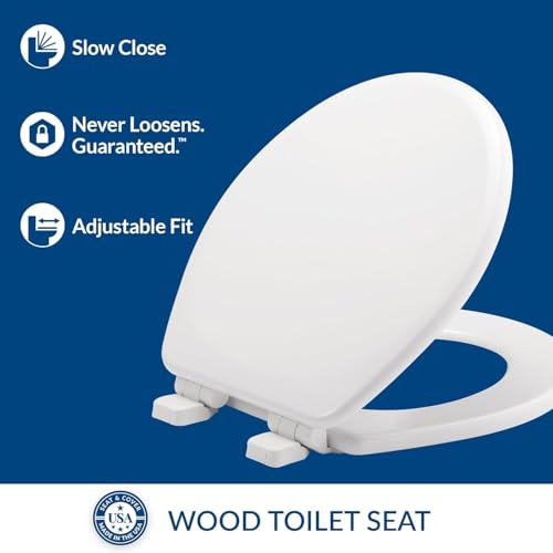 Mayfair Linden Slow Close Toilet Seat, Non Slip Heavy Duty Wood, Easy Install, Round, White - size: Round