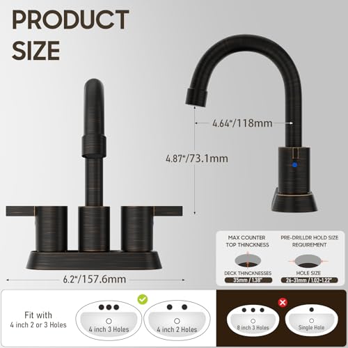Phiestina 2 or 3 Holes Oil Rubbed Bronze 4 Inch 2 Handle Centerset Lead-Free Bathroom Sink Faucet, 360 Degree Swivel Spout with Copper Pop Up Drain and 2 Water Supply Lines, BF015-1-ORB - color: Oil Rubbed Bronze
