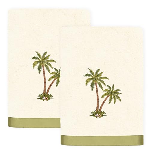 Flourish 2-Piece Bath Towel Set, Lustrous Palm Motif, Superior Turkish Cotton, Ultra Absorbent, Chic Bathroom Upgrade, 2 Bath Towels, Beige - color: Beige, size: 2 Pcs Bath Towel
