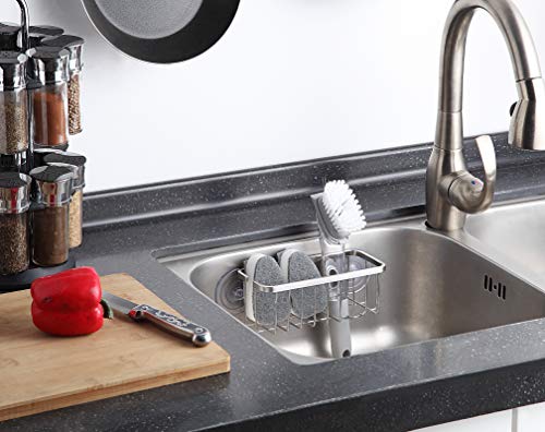 SunnyPoint NeverRust Deluxe Kitchen & Bathroom Sink Sponge Holder Organizer with Adhesive Mount - Additional Suction Cup Included – Sponge & Brush NOT Included – 7.4 x 3.3 x 2.75 Inch (Pack of 2) - color: Brush, size: 7.4 x 3.3 x 2.75 Inch (Pack of 2)