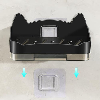 Cat Modeling Wall Mounted Holder, Drainage Dish for Bathroom with Cute Design, Sturdy Plastic Material, Practical Usage (Black) - color: Black