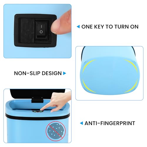 13 Gallon Trash Can | 50L Sensor Automatic Kitchen Trash Can with Lid | Touchless Garbage Bin Odor-Control for Kitchen, Office, Bedroom, Living Room (1 Pack, Blue) - color: Blue