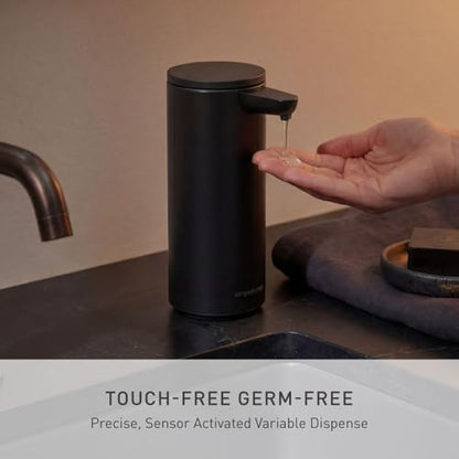 simplehuman Liquid Sensor Pump, 9 oz Automatic Soap Dispenser for Kitchen and Bathroom, Touchless Motion Sensor, Variable Dispense, Rechargeable, No-Drip Spout, High-Grade Matte Black Steel - color: Matte Black, style: 9 Oz.