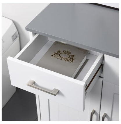 Bathroom Floor Cabinet, Freestanding Linen Tower, White Storage Organizer