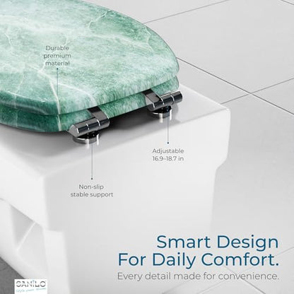 SANILO Wooden Toilet Seat with Soft Close [ELONGATED] - Decorative, Quiet & Slow Close Molded Wood Seat - With Strong Bumpers & Hinges - Adjustable Fit - Marble Green - color: Marble Green