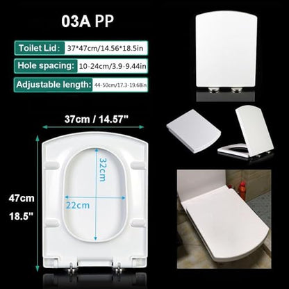Quick Release Rectangular Soft Close Toilet Seat with Easy Cleaning, Top Fixing & Adjustable Hinges, White Plastic Cover, 03b - size: 03a