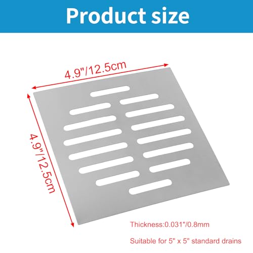 2pcs Square Drain Cover Grates Fit 5" x 5" Drain, Stainless Steel | Drainage Grate Cover Floor Drain Strainer for Shower Bathroom Balcony and Outdoor Garden Drains - size: 4.9" x 4.9"