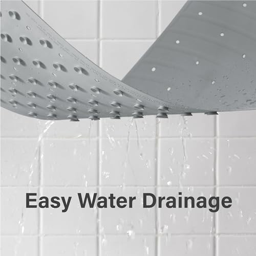Extra Long Rubber Bathtub Mat, Non-Slip Shower Tub Mat, 39x16 Inch, Bath Tub Floor Mat with Suction Cups and Drainage Holes, Grey - color: Grey