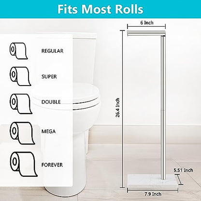 Toilet Paper Holder Free Standing, 6 Rolls Modern Stainless Steel Standing Bathroom Toilet Paper Roll Holder Stand with Storage Brushed Nickel Tissue Holder, Marble Base, Naturous - color: Brushed Nickel