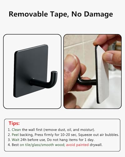 Adhesive Towel Hooks Heavy Duty, Self Adhesive Wall Hooks Waterproof Stainless Steel, No Drilling Sticky Hook for Bathroom Kitchen Bedroom, Towel Hanger for Coat Hat Clothes, 4 Pack
