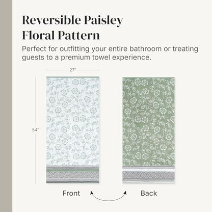 Modern Threads 6 Piece Bath Towel Set – Bathroom Set with 2 Bath Towels, 2 Hand Towels, and 2 Wash Cloths – 100% Cotton, Super Absorbent & Extra Soft – Reversible Floral Trail (Sage Green) - color: Sage Green