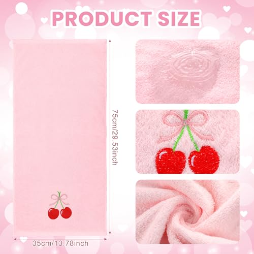 SmoothNovelty 2 Pcs Cherry Hand Towels Light Pink Bathroom Decor 14x29 Inch Embroidered 100% Cotton Soft Absorbent Spring Summer Decorative Hand Towels for Bathroom Kitchen - style: Cherry