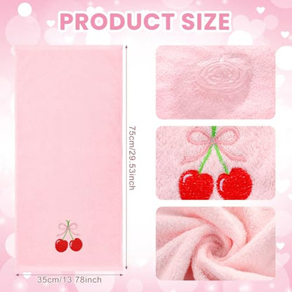 SmoothNovelty 2 Pcs Cherry Hand Towels Light Pink Bathroom Decor 14x29 Inch Embroidered 100% Cotton Soft Absorbent Spring Summer Decorative Hand Towels for Bathroom Kitchen - style: Cherry
