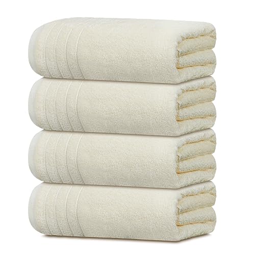 4 Piece Extra Large Bath Towels 30 x 60 Inches, Cream | 100% Cotton, Larger & Lighter Weight, Quicker to Dry, Super Soft and Absorbent, Perfect for Bathroom - color: Cream