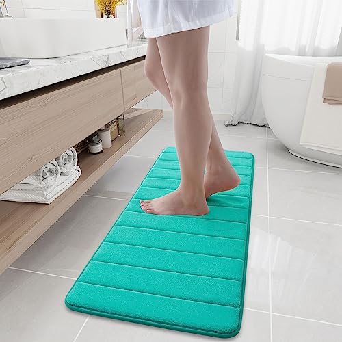 Buganda Memory Foam Bath Mat, 47" x 17", Ultra Soft Bathroom Rugs, Water Absorbent and Machine Washable Bath Rug Runner for Bathroom, Shower, and Tub, Teal - color: Teal, size: 47" X 17"