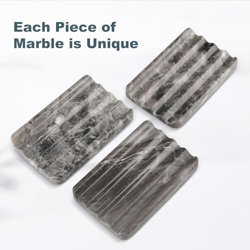 Karibiber Marble Soap Dish, Bar Soap Holder Shower, Brown Soaps Saver with Water Ripple Design, Easy Cleaning Stone Sponge Holder for Kitchen Sink，Bathroom, Executive Natural Stone Soap Tray - color: Arabescato Orobico(brown）