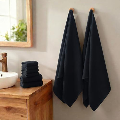 REDKISS Quick Dry Waffle Towel Set of 8, 100% Cotton,Lightweight & Highly Absorbent Waffle Towels for Bathroom, Spa, Gym, Pool-2 Bath Towels, 2 Hand Towels & 4 Washcloths,Black - color: Black
