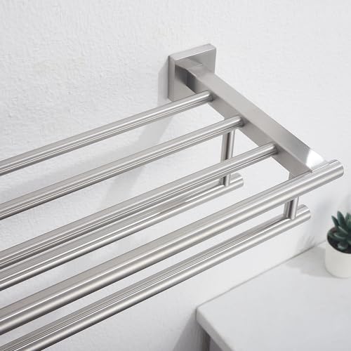 Bathroom Towel Rack with Double Towel Bar Bathroom Hotel Shower Shelf SUS304 Stainless Steel Modern Wall Mounted Holder 28 Inch Brushed Nickel - color: Brushed Nickel, size: 28 Inch/ 70cm