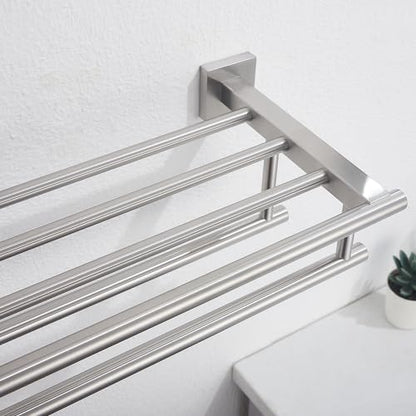 Bathroom Towel Rack with Double Towel Bar Bathroom Hotel Shower Shelf SUS304 Stainless Steel Modern Wall Mounted Holder 28 Inch Brushed Nickel - color: Brushed Nickel, size: 28 Inch/ 70cm